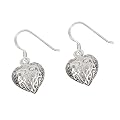 Silver Ladies' Filigree Open Heart Hook Wire Earrings
