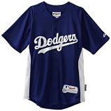 MLB Boys' Los Angeles Dodgers Short Sleeve Authentic Button Front Cool Base Batting Practice Jersey (Pro Royal/Pro White, Medium)