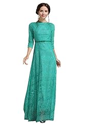 Cocktail Floor Length Lace Bateau Neck General Print 3/4 Sleeves Chiffon Evening Dress/Prom Dress/Wedding Party Dress  With a Sash 