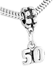 Sterling Silver One Sided Number 50 with Dangle Bead Charm