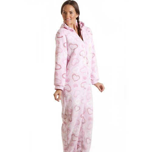 Camille - Combinaison pyjama à capuche avec coeur - matière polaire - femme - gris - taille 36 à 50 40/42 Camille - Combinaison pyjama à capuche avec coeur - matière polaire - femme - gris - taille 36 à 50 40/42