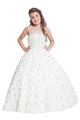 Girls Tulle  Jeweled Crystals Lace Crystal Tank Round Neck  Ball Gown Flower-Girl Dress/Pageant Dress/Party Dress 