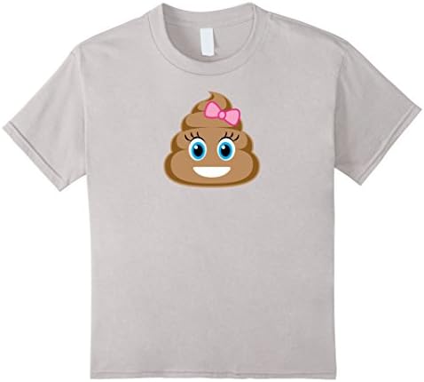 Kids Cute Girl Poop Emoji T-Shirt 10 Silver