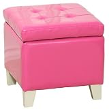 Square Bonded Leather Storage Ottoman with Tufting in Pink