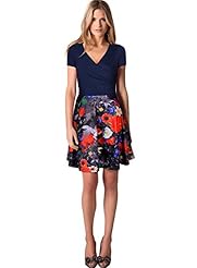 V-neck Above the Knee Floral Print Cap Sleeves Flared-Skirt Vintage Fitted Evening Dress/Prom Dress/Wedding Party Dress/Mini Dress 