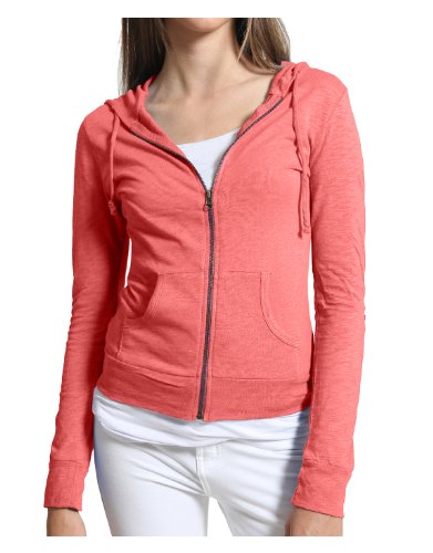 LE3NO Womens Lightweight Zip up Hoodie Jacket with Adjustable Sleeves