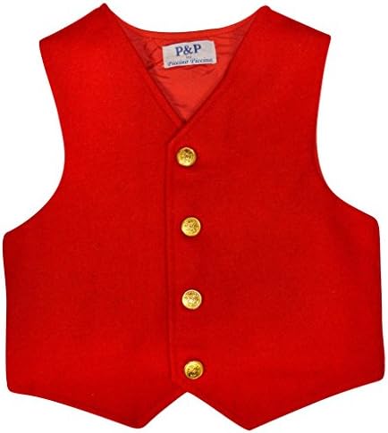 Festive Holiday/Christmas Wool Vest with Gold Buttons - Red, 8Y