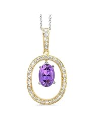 Large Duo Oval Diamond Pendant In 18K Yellow Gold With A 0.85 ct. Genuine amethyst Center Stone.