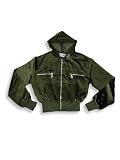 Private Label - Girls Satin Zip Front Jacket, Olive Black Shorter Crop Length