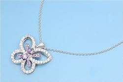 Sterling Silver Necklace -Butterfly with Clear and Amethyst CZ - 24mm Pendant Height