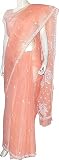 Womens Dresses Indian Saree Cotton Chikan Embroidery Peach (ochsari102)