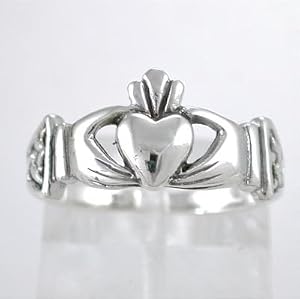 Irish Friendship & Love Celtic Claddagh Band Ring in Sterling Silver in Sizes 4, 5, 6, 7, 8 and 9, #8934