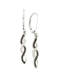 0.32 Carat (ctw) 14k White Gold Black & White Diamond Ladies Infinity Swirl Dangling Drop Earring