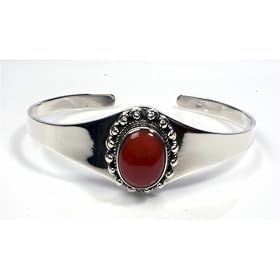STERLING SILVER BANGLE BRACELET with Coral by Toltec Trading Company