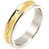 Stainless Steel Concave Gold Inlay Dragon Cubic Zirconia Band Ring - Women