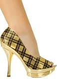 Sexy Designer Platform Pump with Vintage Plaid Pattern from Hot Fash Shoes - LUZZI Gold