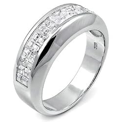 Men's Sterling Silver Half Eternity Cubic Zirconia CZ Wedding Band Ring Sz 7