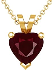 18K Yellow Gold Heart Cut Ruby Solitaire Pendant