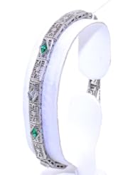 14K White Gold Antique Diamond/Emerald Bracelet