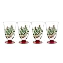 Spode Christmas Tree Glass Footed All Purpose Glasses with Red Stem (Set of 4), Multicolor