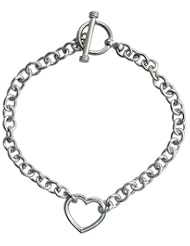 Sterling Silver Rolo Link w/ Open Heart Center Bracelets and Necklaces, sizes 7, 8 & 18 inch