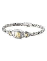 925 Silver Hammered Square Bracelet with 18k Gold Accents- 7.5 or 8.5 IN
