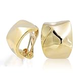 Bling Jewelry Gold Plated Hammered Huggie Hoop Clip On Earrings