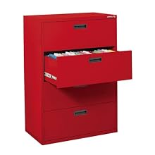 Sandusky 400 Series Red Steel Lateral File Cabinet with Plastic Handle, 30" Width x 53-1/4" Height x 18" Depth, 4 Drawers