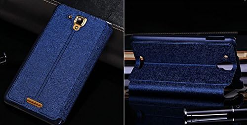 Dimike PU Leather Ultra-thin Anti Fall Mobile Phone Case Bracket Protection Cover with Windows for Lenovo S8 S898T+ Smartphone (Dark Blue)