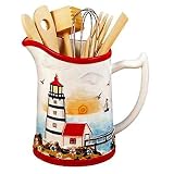 UTENSIL HOLDER W/CADDY TOOL SET LIGHTHOUSE CERAMIC