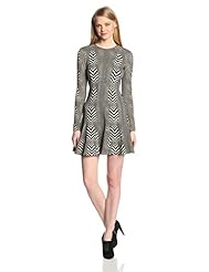 Flared-Skirt Long Sleeves General Print Elastane/Nylon/Viscose Skater Dress 