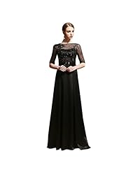 Elbow Length Sleeves High-Neck Polyester/Spandex Lace Floor Length Evening Dress 