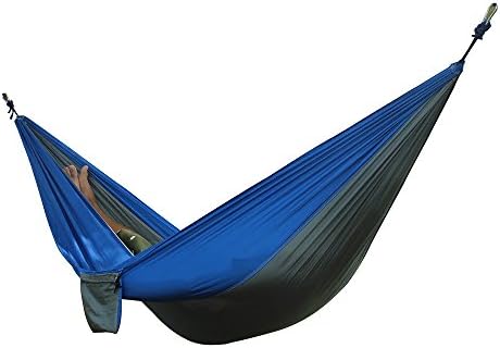 Gearupz Double Hammock for Patio Camping Travel [ Portable Parachute Nylon Fabric with Nylon Straps and Steel Carabiners ] - (Bule)