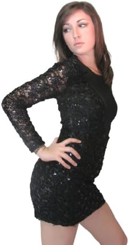 Dark Lure - Womens Black Sequin Party Dress - One Size