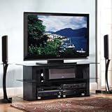 IMAGE OF Bello Glass and Wood Flat Panel TV Stand for Screens up to 56 inches (Black) AVSC2055B