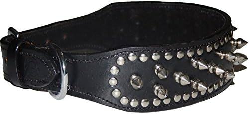 GetRey Genuine Leather Spiked Studded Black Dog Collar