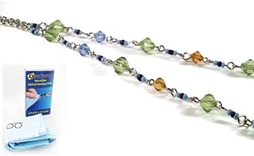 Bundle - Decorative Beaded Eyeglass Holder Necklace with a Microfiber Optical Cleaning Cloth (Green & Blue)