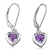 Sterling Silver Amethyst Heart Lever-Back Earrings title=
