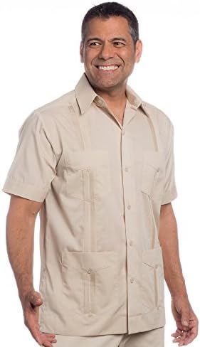 Men PolyCotton guayabera, size 4x & beige.