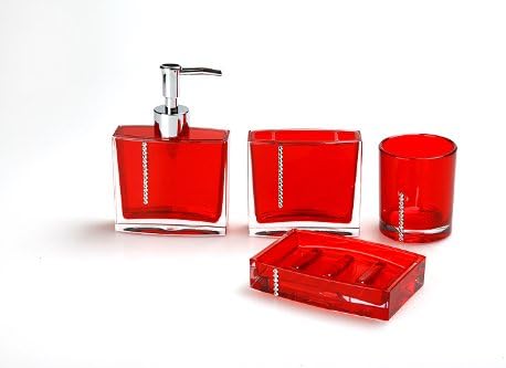 4pcs Acrylic Bathroom Set Wtih Diamoud-stud Fashion Bathroom Accessories Set Red Color