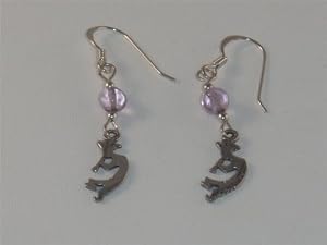 Sterling Silver Kokopelli French Hook Earrings - Light Purple Bead - ER-0094