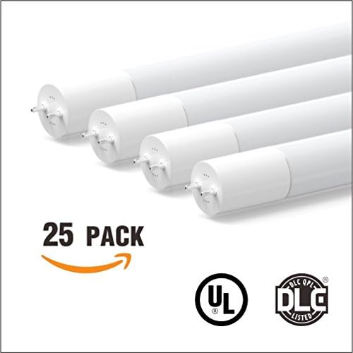 25-Pack 2ft Lights Talk Super T8 LED Light Tube, 9W(17W or Higher Equivalent), 1150lm, 5000K(Daylight), AC/120~277V, Single-Ended Power, Frosted, Glass, UL-Listed &amp; DLC-Listed (25, 5000K)