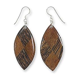 Marquise Shape Wood French Wire Earrings
