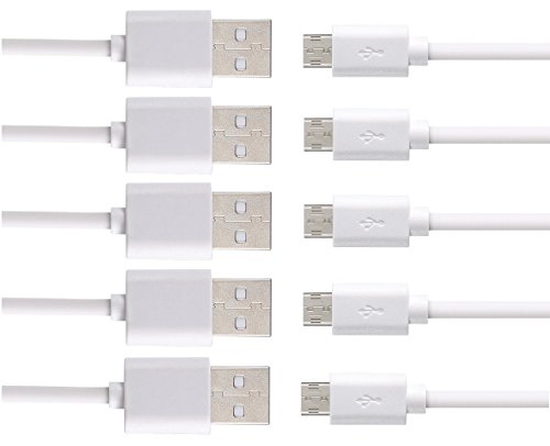 5 Pack: Samsung Smartphone Micro-USB Charging Cables - 3FT White Android Syncing Cord for Vivo Air/XL/5/LTE - Also Compatible w/ Samsung, LG, Blackberry, HTC, Sony, Nokia