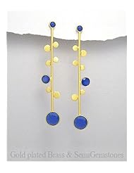 Blue Chalcedony Earrings In Brass