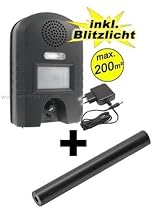 Ultraschall VERTREIBER mit Bewegungsmelder & Blitz, inkl. NETZTEIL - Katzenschreck, Katzenabwehr, Katzenvertreiber, Hundeschreck, Hundevertreiber, Hundeabwehr, Marderabwehr, Mardervertreiber, Marderschreck, Ultraschallvertreiber, Ultraschallabwehr,