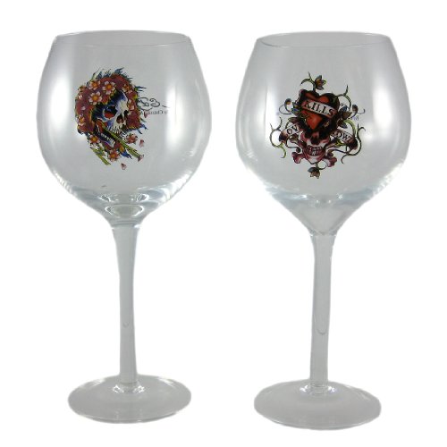 Ed Hardy Love Kills & Beautiful Ghost Wine Glasses