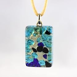Handmade Murano Glass Pendant - Lisa Rectangle S Teal/Gold Style4