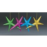 Set of 4 Multi-Colored Whimsical Glitter Star Christmas Ornaments
