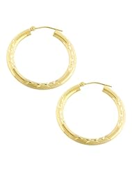 Fashionable 14 Karat Yellow Gold Etched Hoop Earrings